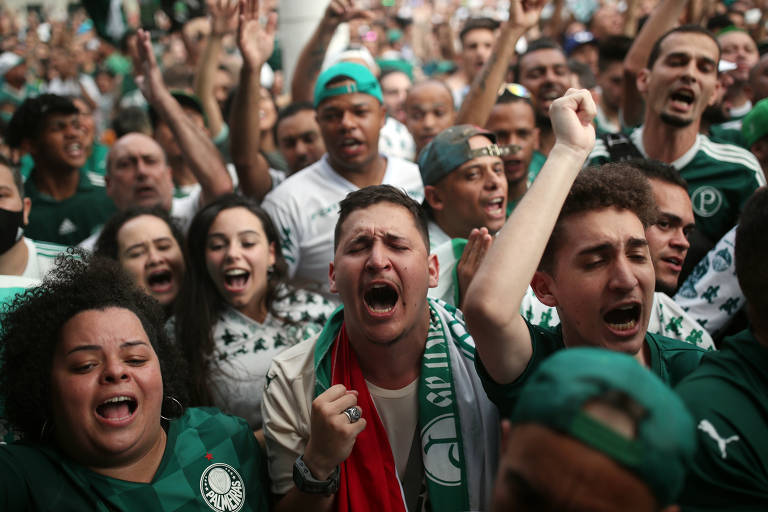 Torcedores do Palmeiras em São Paulo assistem à partida