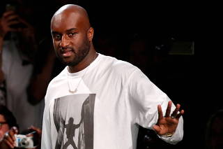 FILE PHOTO: Designer Virgil Abloh appears at the end of his Spring/Summer 2019 collection for Off-white fashion label during Mens? Fashion Week in Paris