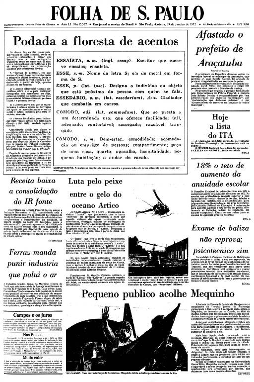 Primeira Página da Folha de 19 de janeiro de 1972