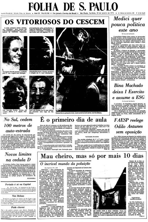 Primeira Página da Folha de 20 de janeiro de 1972