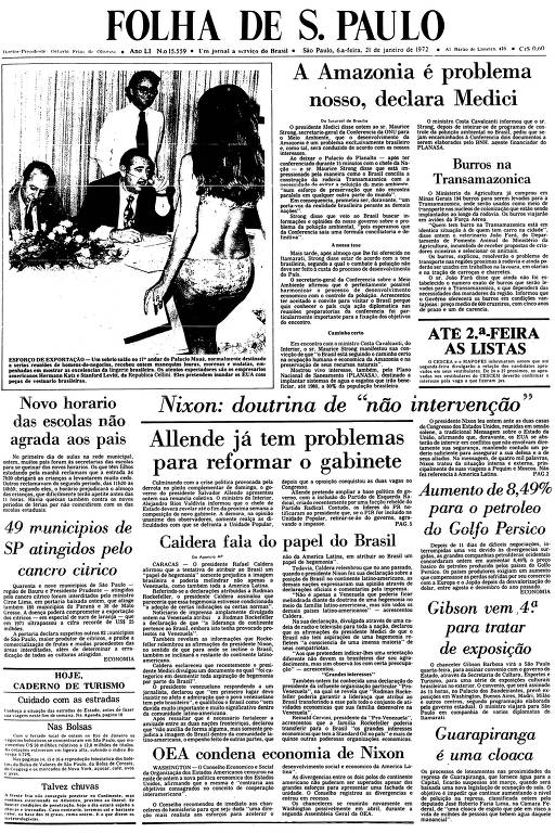 Primeira Página da Folha de 21 de janeiro de 1972