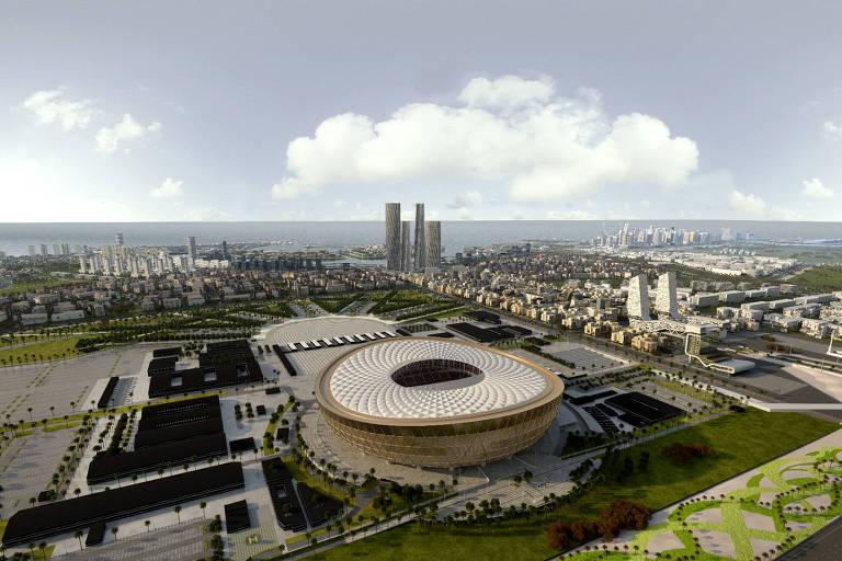 Vista aérea do estádio em Lusail que vai receber a abertura e a final da Copa do Mundo de 2022 
