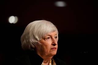 FILE PHOTO: Treasury Secretary Janet Yellen testifies before a Senate Banking Committee hybrid hearing on oversight of the Treasury Department and the Federal Reserve on Capitol Hill in Washington