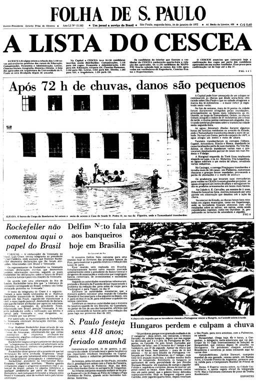 Primeira Página da Folha de 24 de janeiro de 1972