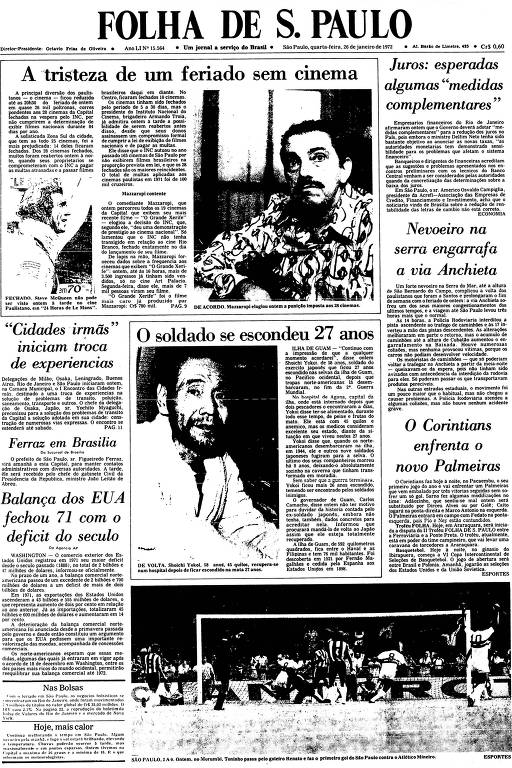 Primeira Página da Folha de 26 de janeiro de 1972