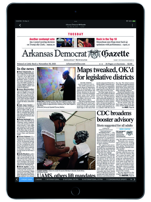 Réplica do Arkansas Democrat-Gazette em iPad