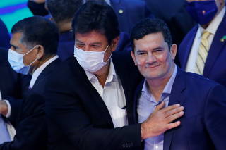 Former Brazil's Justice Minister Sergio Moro attends his Podemos Party membership ceremony in Brasilia