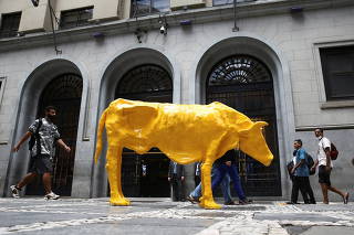 Skinny Cow sculpture is installed in Sao Paulo