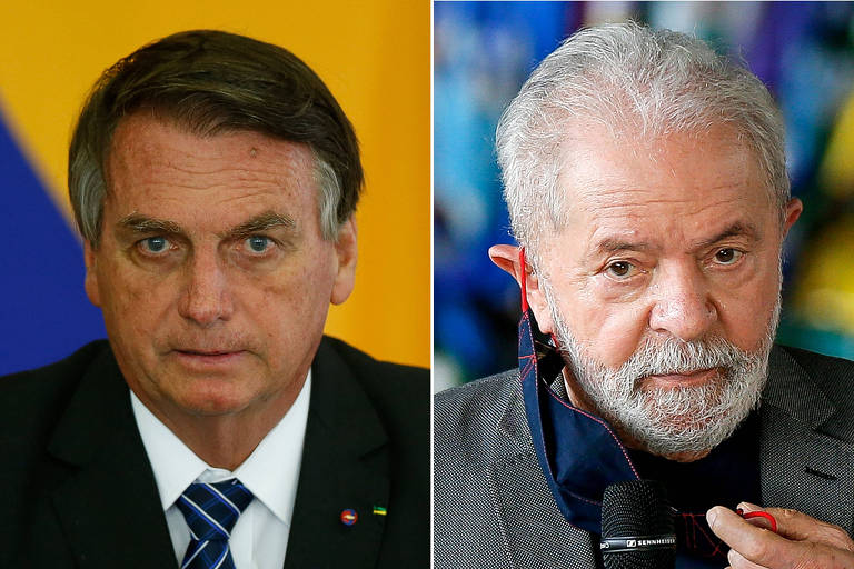 Montagem de fotos com o presidente Jair Bolsonaro (PL) e o ex-presidente Lula (PT)
