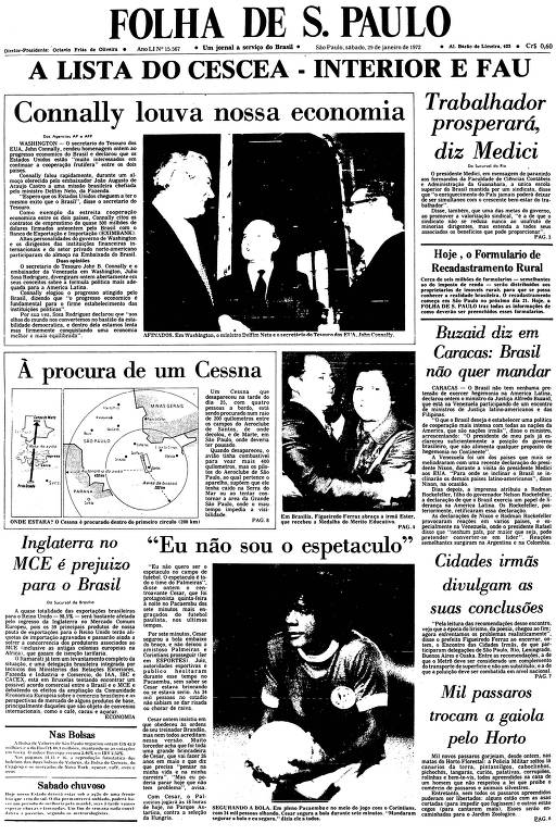 Primeira Página da Folha de 29 de janeiro de 1972
