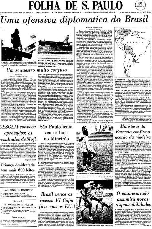 Primeira Página da Folha de 30 de janeiro de 1972