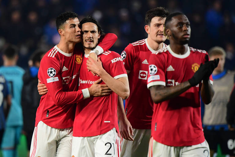 Jogadores do Manchester United comemoram empate com a Atalanta, pela Champions 