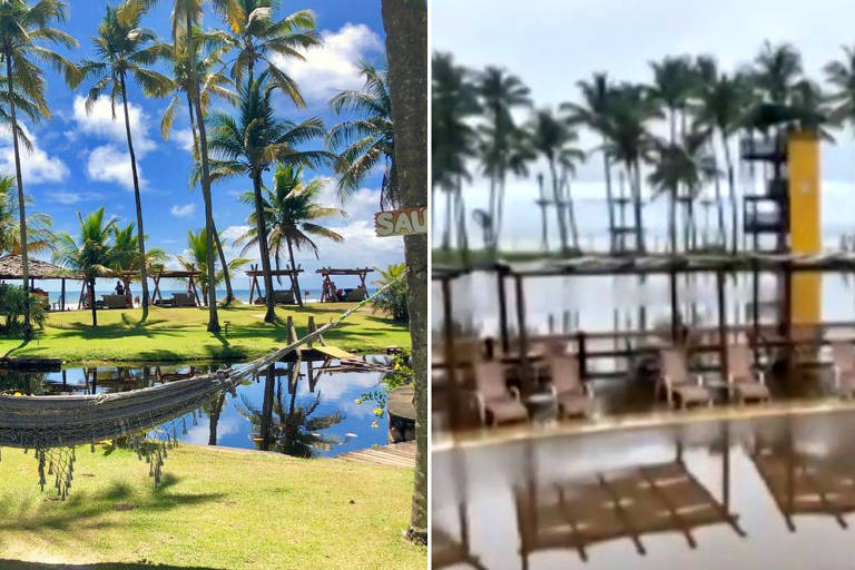 Resort na Bahia fica inundado após temporal; veja fotos antes e depois