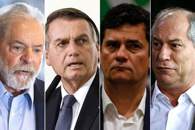 Em montagem, o ex-presidente Lula, o presidente Jair Bolsonaro, Sergio Moro e Ciro Gomes
