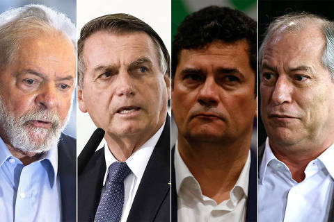 Montagem do Ex presidente Lula, Jair Bolsonaro, Ciro Gomes e Sergio Moro.Foto:Miguel Schincariol/AFP e Pedro Ladeira/Folhapress/ Pedro Ladeira/Folhapress