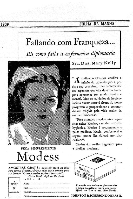Anúncio de absorvente em página da Folha da Manhã de 1939