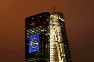 FILE PHOTO: Headquarters of the European Central Bank (ECB) are illuminated with a giant euro sign in Frankfurt