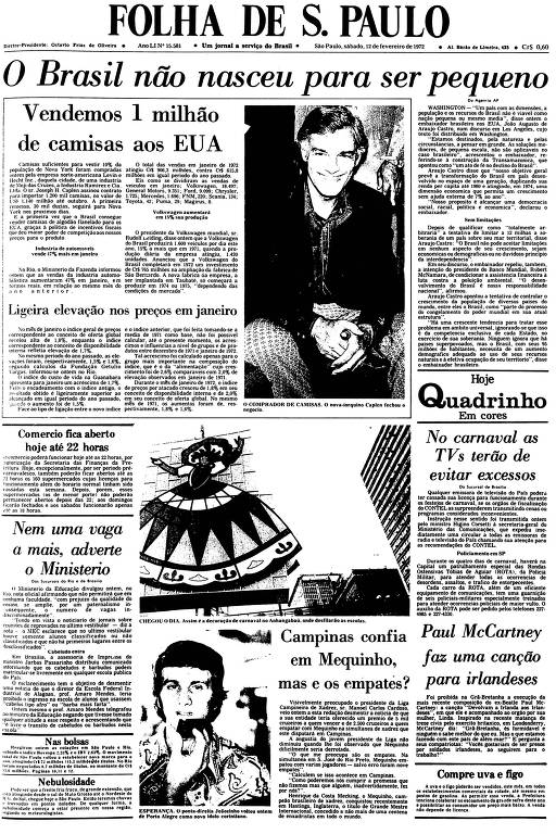 Primeira Página da Folha de 12 de fevereiro de 1972