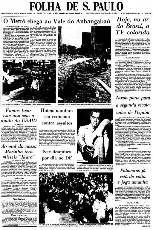 Primeira Página da Folha de 19 de fevereiro de 1972