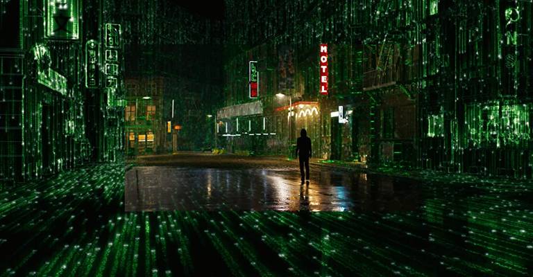 Cenário distópico em cena de 'Matrix Resurrections'