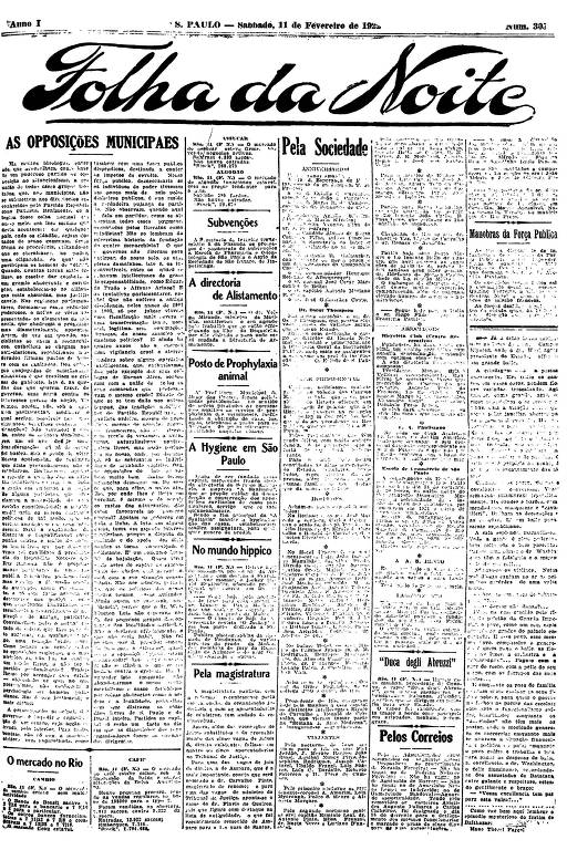 Primeira Página da Folha da Noite de 11 de fevereiro de 1922
