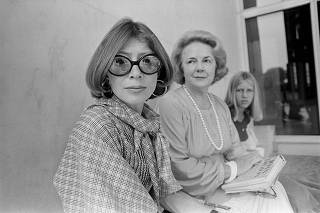 From left: Joan Didion, with Abigail McCarthy and Quintana Roo, Didion?s daughter, Sept. 1, 1977. (Teresa Zabala/The New York Times)