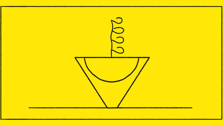 Ilustração abstrata representado o inscrito 2022 sobre metade do losango da bandeira nacional, tudo dentro de um retângulo amarelo