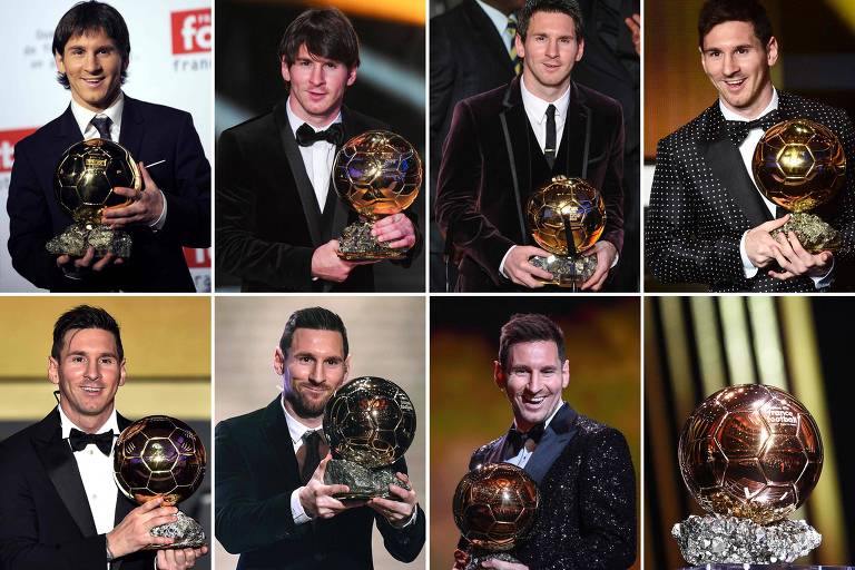 Messi, em cada uma das sete vezes que ganhou a Bola de Ouro, entregue anualmente ao melhor jogador de futebol do mundo