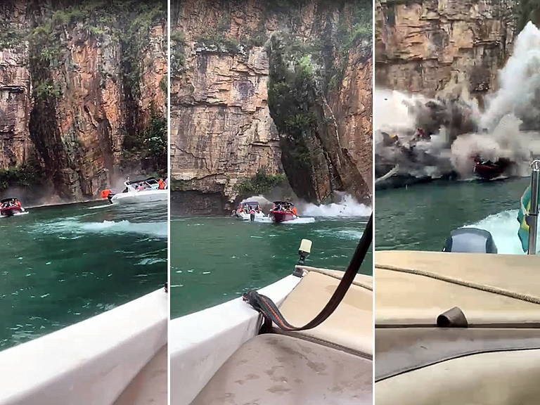 Um deslizamento de pedras no Lago de Furnas, em Capitólio, no Centro-Oeste de Minas, atingiu três embarcações com turistas neste sábado (8) 
