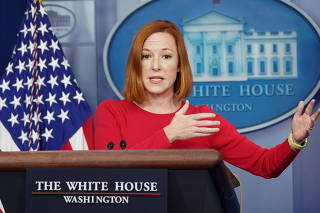 Jen Psaki holds a press briefing at the White House in Washington
