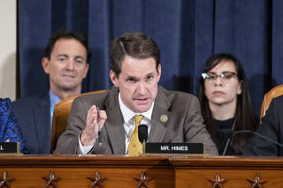 Rep. Jim Himes (D-Conn.) during a House Intelligence Committee in Washington on Nov. 20, 2019. (Samuel Corum/The New York Times)