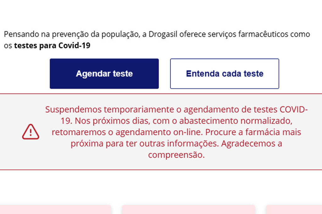 Rede Raia Drogasil suspende testes de Covid por falta de estoque