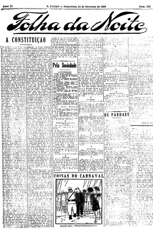 Primeira Página da Folha da Noite de 24 de fevereiro de 1922