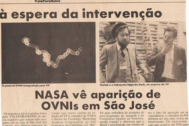 Imagem da página de um jornal onde se lê: Nasa vê aparição de Ovinis em São José