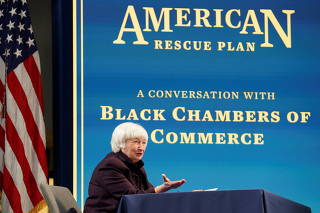 FILE PHOTO: Harris and Yellen host a roundtable on the American Rescue Plan at the White House in Washington