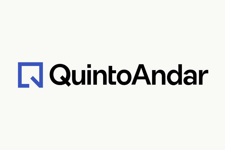 Logo de empresa com quadrado azul aberto na aresta de baixo e o nome "QuintoAndar"