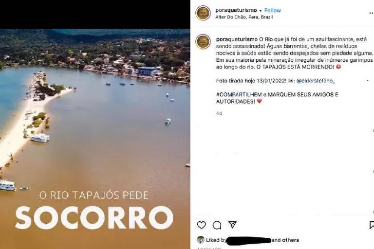 Imagem de reprodução do Instagram mostra imagem aérea do Rio Tapajós