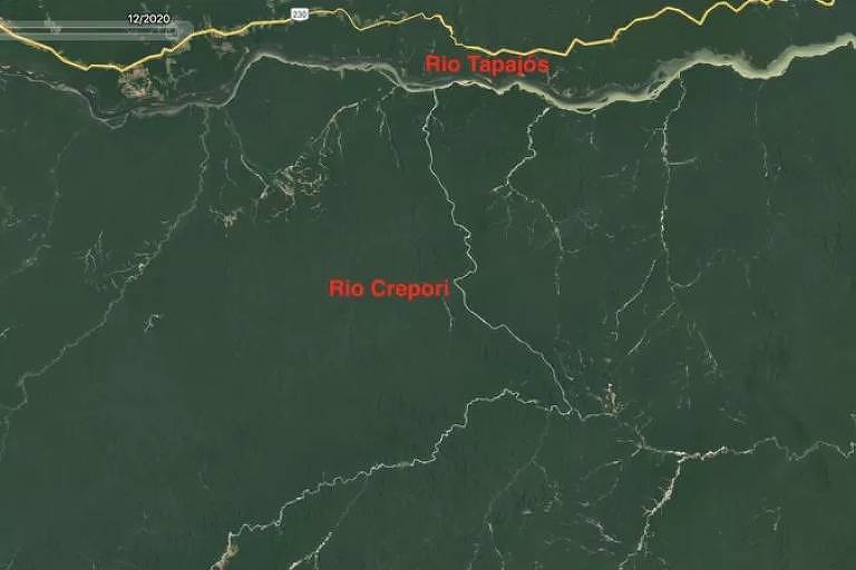 Imagem de satélite mostra encontro entre os rios Tapajós e Crepori