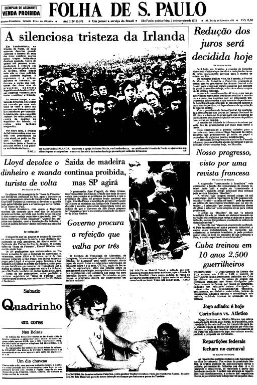Primeira Página da Folha de 3 de fevereiro de 1972
