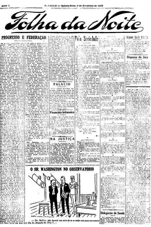 Primeira Página da Folha da Noite de 9 de fevereiro de 1922