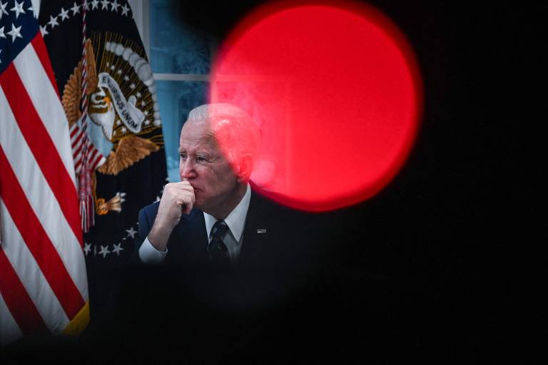 O presidente dos EUA, Joe Biden, durante reunião virtual a partir da Casa Branca, em Washington