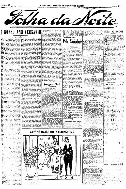 Primeira Página da Folha da Noite de 18 de fevereiro de 1922