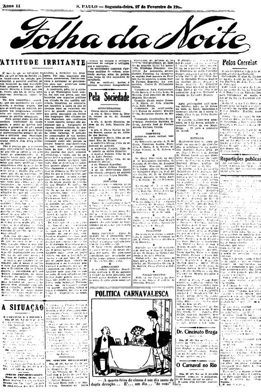 Primeira Página da Folha da Noite de 27 de fevereiro de 1922