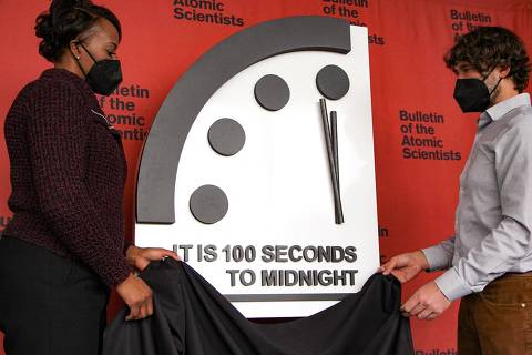 In this image released by The Hastings Group the Doomsday Clock is unveiled on January 20, 2022, in Washington, DC. - The 