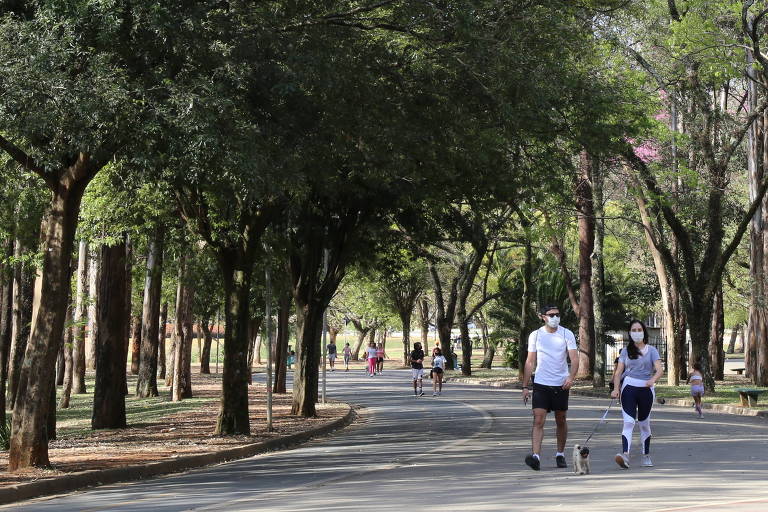 Pessoas caminhando no parque Ibirapuera, que abre no dia do Natal