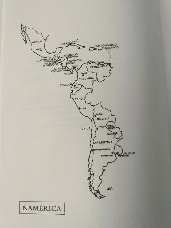 Mapa da América Latina sem o Brsil, do livro "Ñamérica"