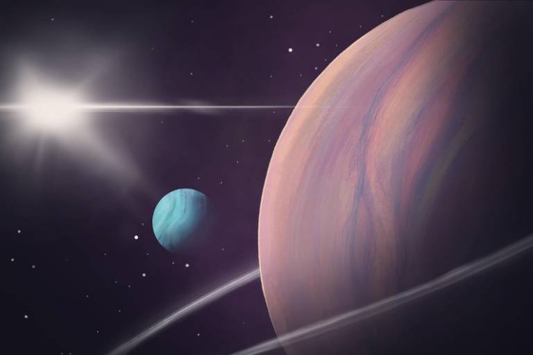 Concepção artística da exolua Kepler-1708 b-i orbitando um planeta similar a Júpiter