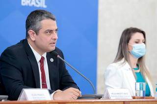 Angotti Neto, chief of the Health Ministry's Science, Technology, Innovation and Strategic Inputs department attends a news conference in Brasilia