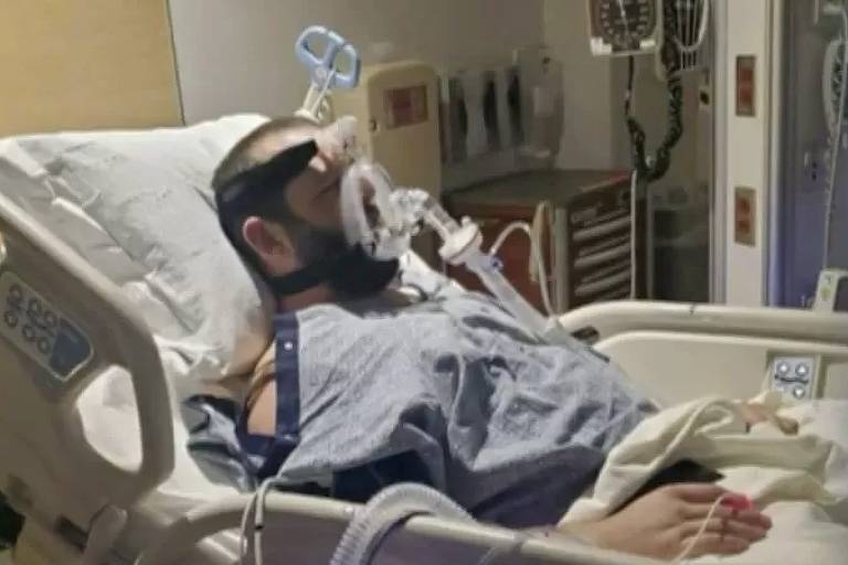 DJ Ferguson, 31, em leito no hospital onde aguarda transplante de coração