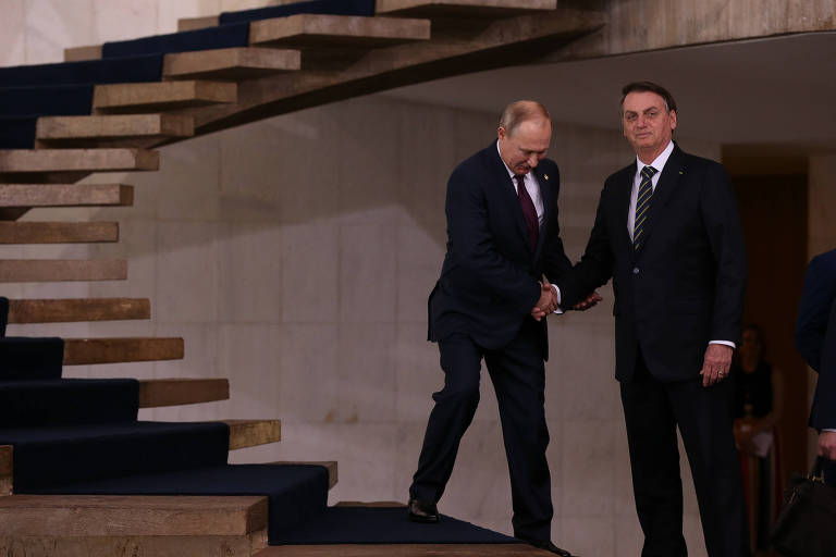 O presidente Jair Bolsonaro recebe o líder da Rússia, Vladimir Putin, no Palácio do Itamaraty, em Brasília